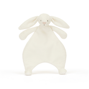 Front-On: Sweet dreams guaranteed! The Jellycat Bashful Cream Bunny Comforter features a super soft bunny and a cuddly cream blanket.