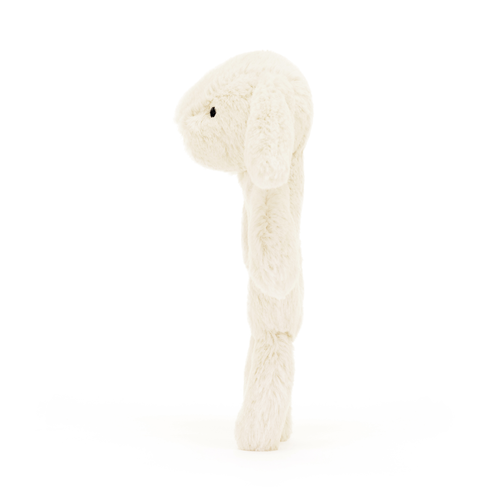 Side View: Grasp, shake, and snuggle! The Jellycat Bashful Cream Bunny Ring Rattle offers a comforting bunny and a fun, easy-to-hold rattling ring.
