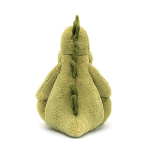 Back view of Jellycat Really Big Bashful Dino, showcasing its smooth green plush fabric and fun dinosaur tail.