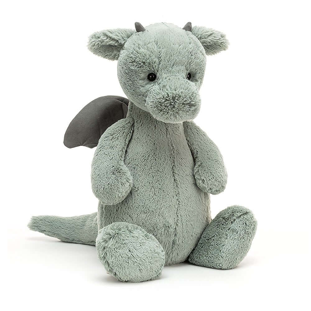 Fierce cuddles, not fire! This Bashful Dragon boasts soft fur, suedey horns & playful details. Perfect for mythical adventures, big or small.