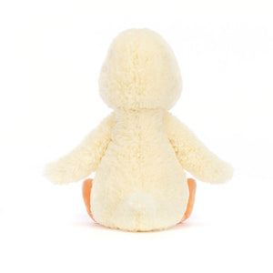 Back View: The rear view of Jellycat Bashful Duckling, highlighting its rounded plush body and tiny tail.