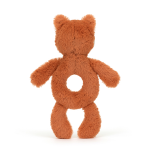 Mischief & Teething Relief: The Jellycat Bashful Fox Cub Ring Rattle provides a cuddly fox friend with a stimulating rattle on the back, perfect for soothing gums and playful exploration. (Back view)