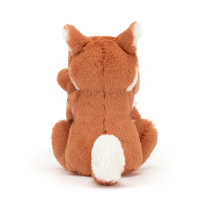Sleepytime Security: The Jellycat Bashful Fox Cub Soother (rolled up) offers a cuddly fox friend with a soothing soother for a secure and comforting sleep. (Back view)