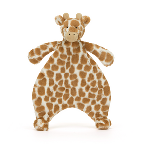 Snuggle Up & Reach for Dreams: The Jellycat Bashful Giraffe Comforter features a super soft giraffe and a luxuriously soft blanket, perfect for bedtime cuddles and reaching for new heights!