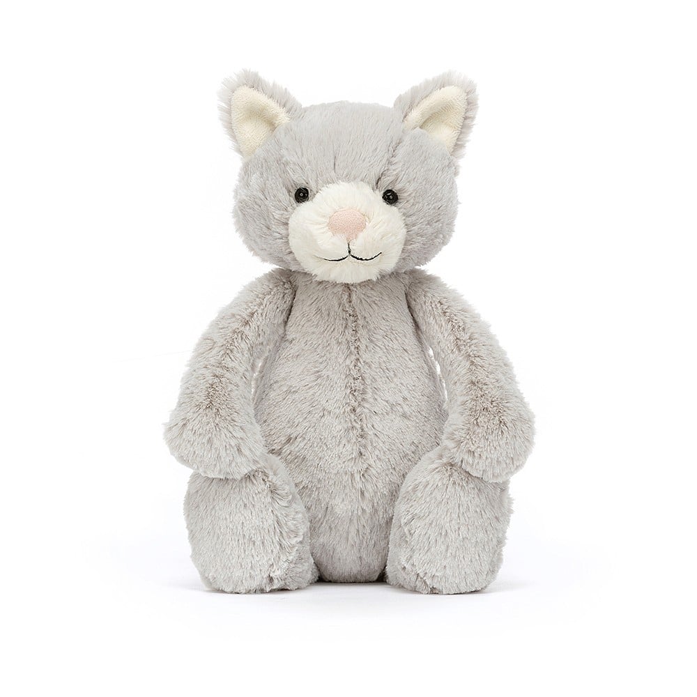 Cloud-soft cuddles! Jellycat's Bashful Grey Kitty melts hearts with its sweet expression, creamy paws, and sugar-pink nose.
