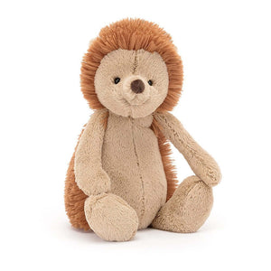Warm and fuzzy friend! See the adorable details of Jellycat's Bashful Hedgehog – tiny ears, weighted feet, and velvety-soft "spikes."