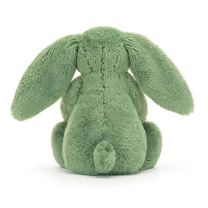 Back View: The back of a plush ivy green Christmas bunny toy, revealing its soft, textured fur and a small loop for hanging.