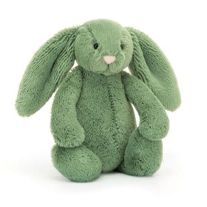 Front View: A soft, plush ivy green Christmas bunny toy.