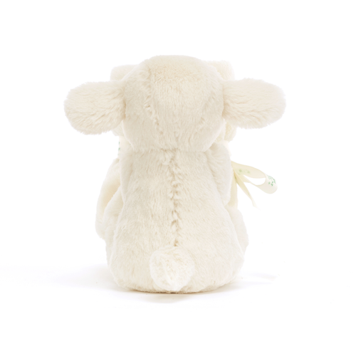  Jellycat Bashful Lamb Soother, emphasizing its soft vanilla cream fur.