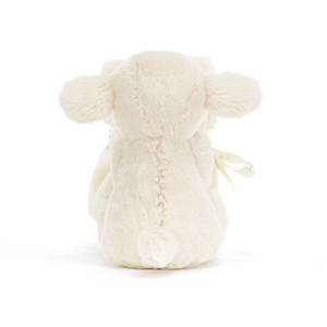  Jellycat Bashful Lamb Soother, emphasizing its soft vanilla cream fur.