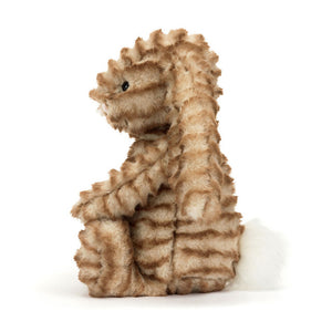 Side View: Side profile of the cuddly Jellycat Bashful Luxe Bunny Juniper. Highlights the perfect size for cuddling (suitable from birth!), the soft, huggable texture, and the captivating ombre stripes that add a unique touch!