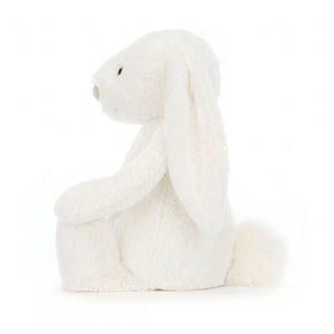Jellycat Bashful Luxe Bunny Luna with soft white fur in a side position.