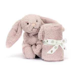 Jellycat Bashful Luxe Bunny Rosa Soother, Showcasing Soft Rose Fur and Luxurious Soother.