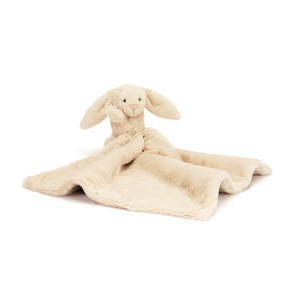  Adorable Jellycat Bashful Luxe Bunny Willow Soother in a delicate latte color, featuring embroidered eyes and a golden thread nose.