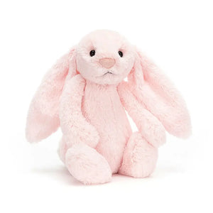 Cuteness overload! See the charming details of Jellycat's Bashful Pink Bunny - big, innocent eyes, a sweet smile, and impossibly soft fur.