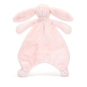Jellycat Bashful Pink Bunny Comforter backside. Soft pink bunny comforter. Ideal for soothing cuddles and travel comfort.