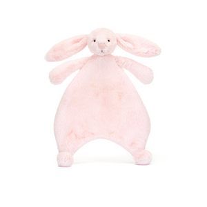 Cuddly comfort with the Jellycat Bashful Pink Bunny Comforter! Adorable pink bunny comforter with soft hand and unstuffed tummy for versatile cuddling.