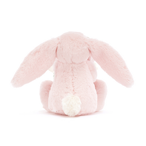 ellycat Bashful Pink Bunny Soother backside. Soft pink soother with a cute bunny tail peeking out.