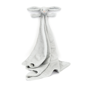  Jellycat Bashful Silver Bunny Blankie, showing its full height, perfect for snuggles.