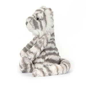Cuteness overload! See the details of Jellycat's Bashful Snow Tiger - big, friendly eyes, a luxurious ruff, and paws perfect for gentle cuddles.