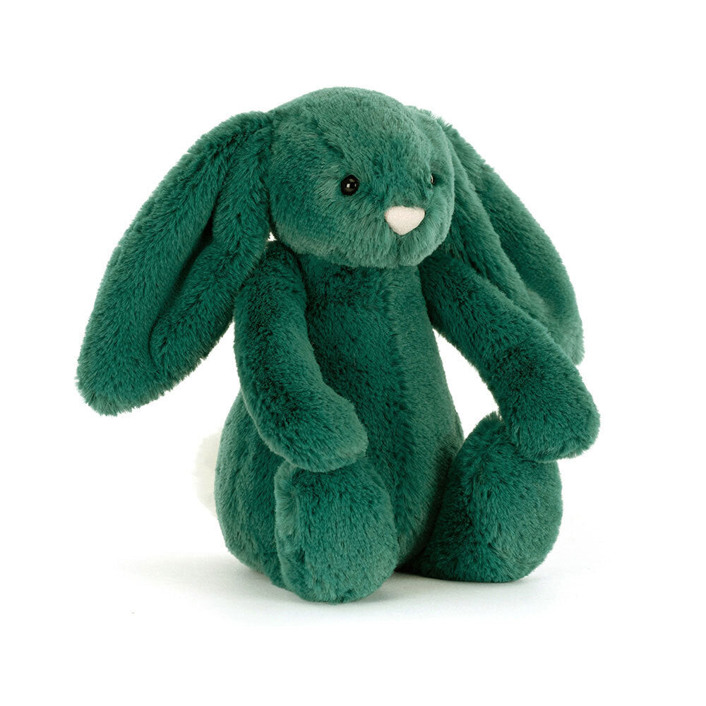 Jellycat Bashful Teal Bunny Little soft toy front view with floppy ears.