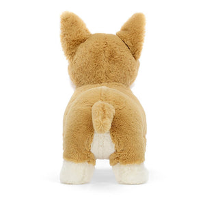 From behind the Jellycat Betty Corgi children's soft toy.