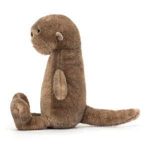 Side view:  Super soft Jellycat Brooke Otter with long, huggable body and a mighty tail, perfect for playtime and endless cuddles. Suitable from birth.