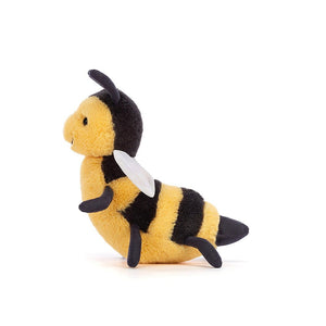 A side view of Jellycat Brynlee Bee showing one of his white mesh wings.