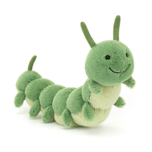 Jellycat Carys Caterpillar, displayed at a slight angle, showcasing its soft, colourful segments and playful antennae.