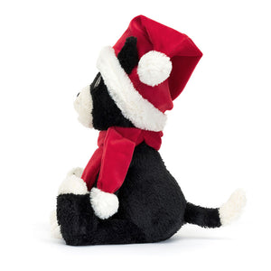 Jellycat Christmas Jack in profile, highlighting his festive attire.