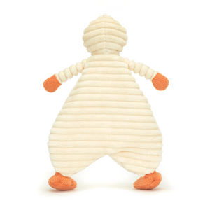 Ready for Takeoff! A Jellycat Cordy Roy Baby Duckling Comforter seen from behind, with its cute corduroy texture.