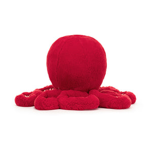 Back view of Jellycat Cranberry Octopus plush toy, showing the full length of its arms and the red mantle.