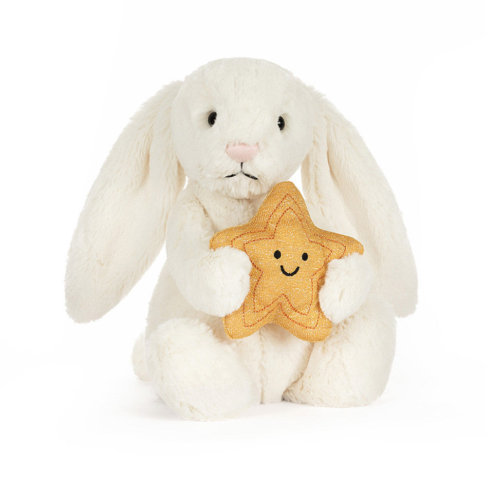 Jellycat Cream Bunny with Star soft toy front view on white background
