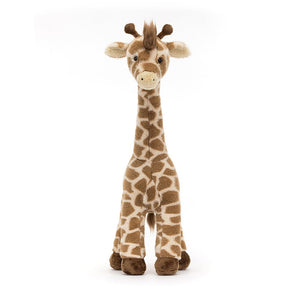 Face-to-face with giraffe fun: Dara Giraffe from Jellycat boasts adorable eyes and a heartwarming smile. A tall friend for imaginative journeys.