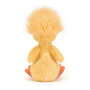 Back view of Jellycat Dorit Duckling, featuring its soft feathers and small tail.
