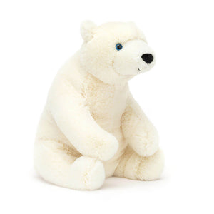 Front view of Jellycat Elwin Polar Bear plush toy with soft white fur and adorable black nose.