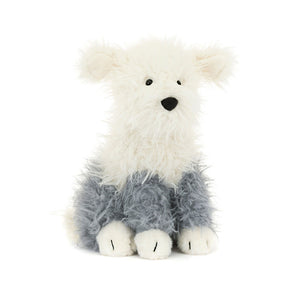 Jellycat Ewert Sheepdog plush toy with fluffy cream and grey fur.