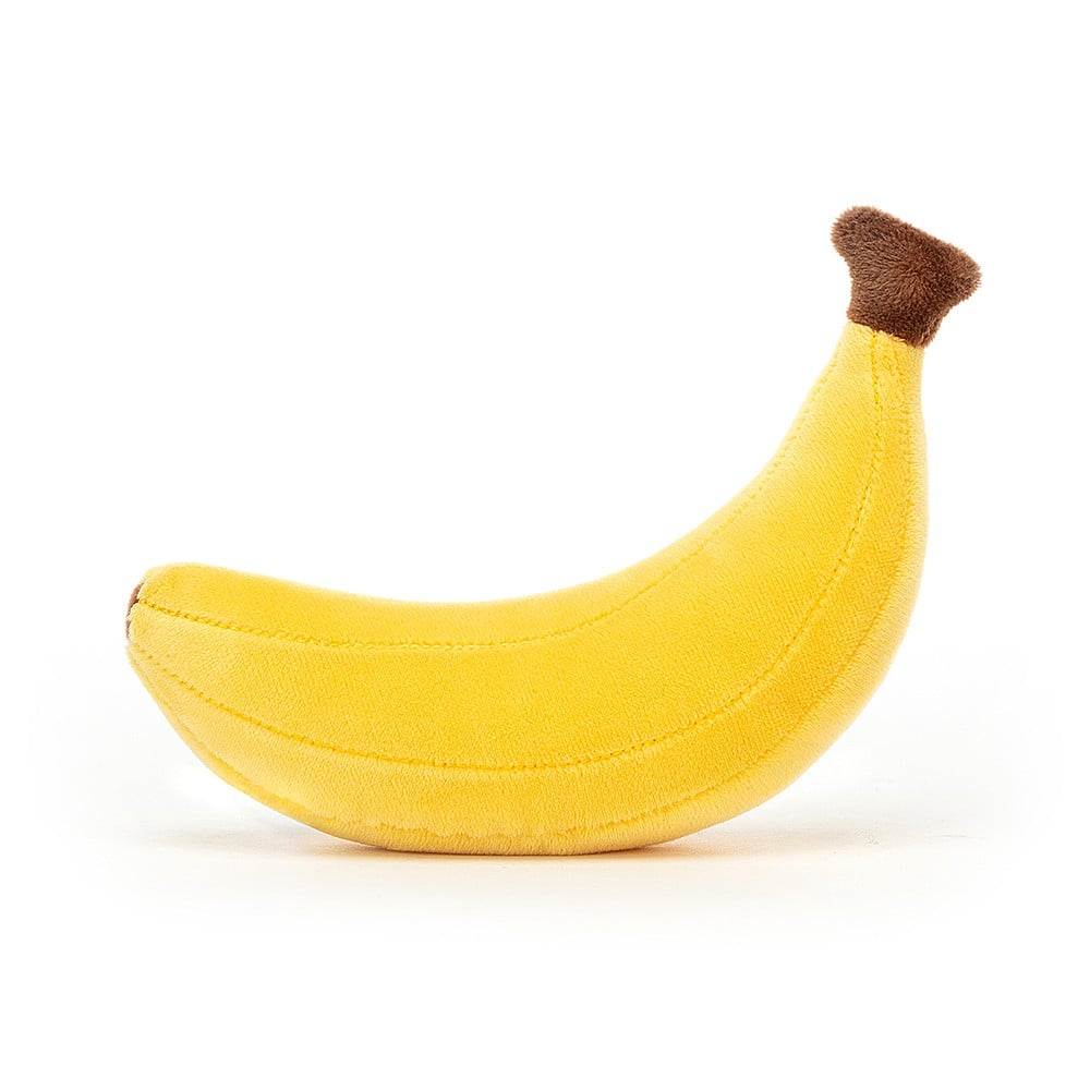 Peel back the fun with the Jellycat Fabulous Fruit Banana! This silly banana, with its soft fur and stitched details, is a fruity friend for playtime adventures. (Back view)
