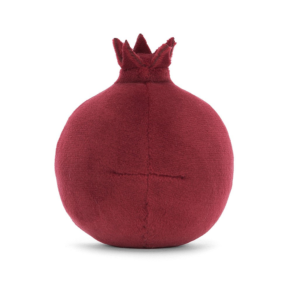 Back:  The back of the Jellycat Fabulous Fruit Pomegranate plush reveals its soft red plush and a cute little stem.