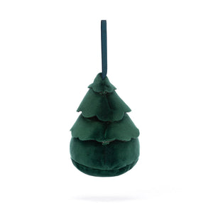 Cuddly Jellycat Festive Folly Christmas Tree (back view): Green tree plush with scalloped layers & textured ribbon. 