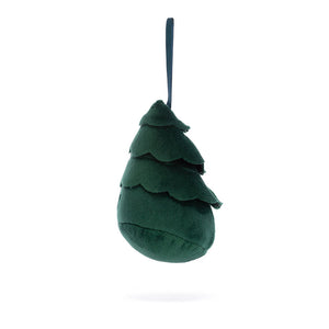  Soft Jellycat Festive Folly Christmas Tree (side view): Green tree plush with scalloped layers and textured ribbon.