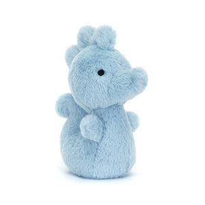 Angled View: Ready to ride the waves! The Jellycat Fluffy Seahorse leans forward, showcasing its vibrant aqua mane, banana-curved nose, and a playful glint in its embroidered eye. The curly tail and mini bobble flippers add a touch of whimsy. Perfect for little ocean explorers .