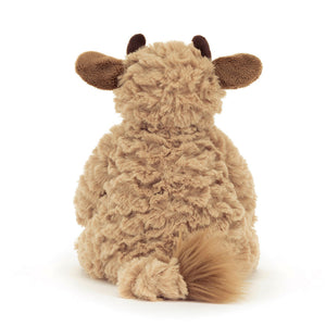 Back view: Back of Jellycat Fuddles Calf, displaying its plush horns and tail.