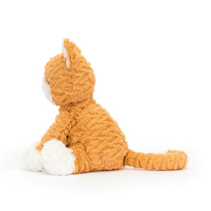 A side view of Jellycat Fuddlewuddle Ginger Cat, showing a long ginger tail.