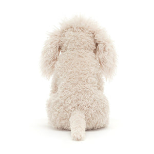 Back: The back of the Jellycat Georgiana Poodle reveals her soft, champagne-colored fur with a hint of playful disarray. Her cute little tail and the details of her long, floppy ears complete her charmingly imperfect look.