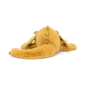 A rear view of the Jellycat Golden Dragon.