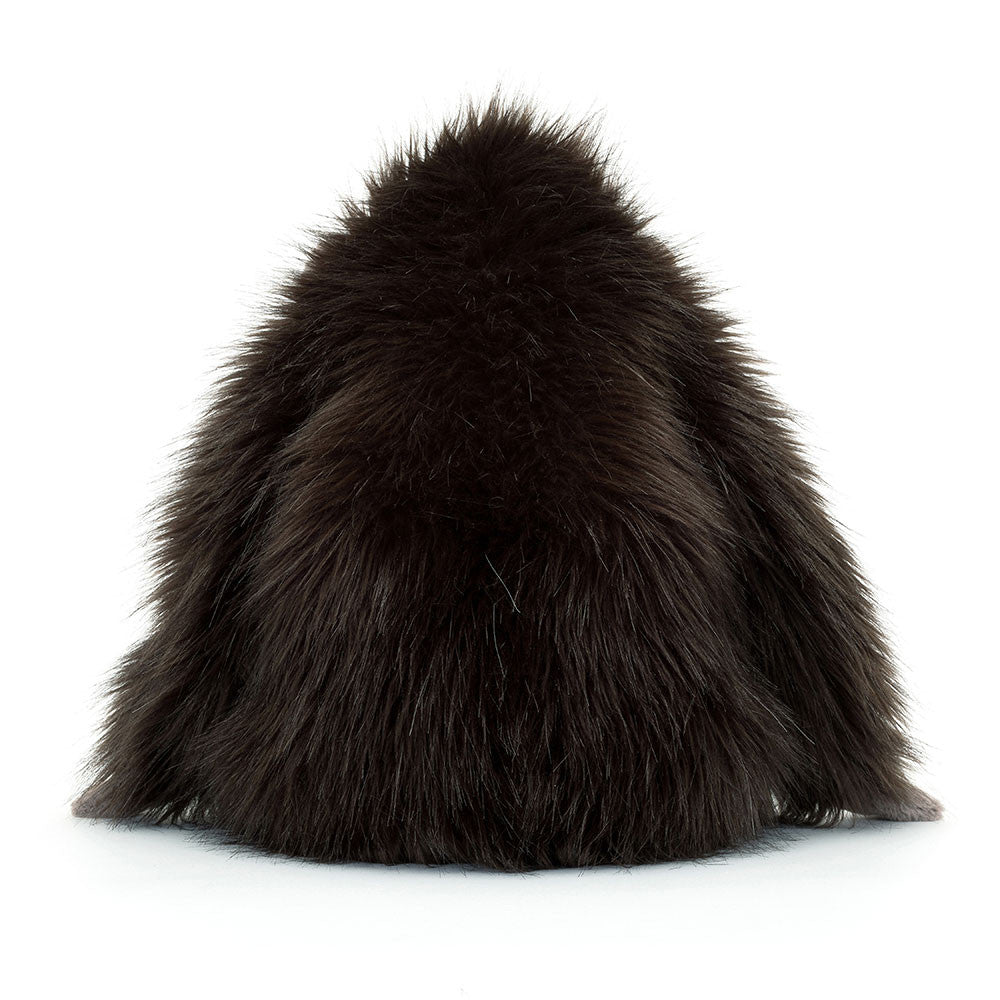 Back view of Jellycat Gomez Gorilla highlighting his fluffy fur and strong, cuddly form.