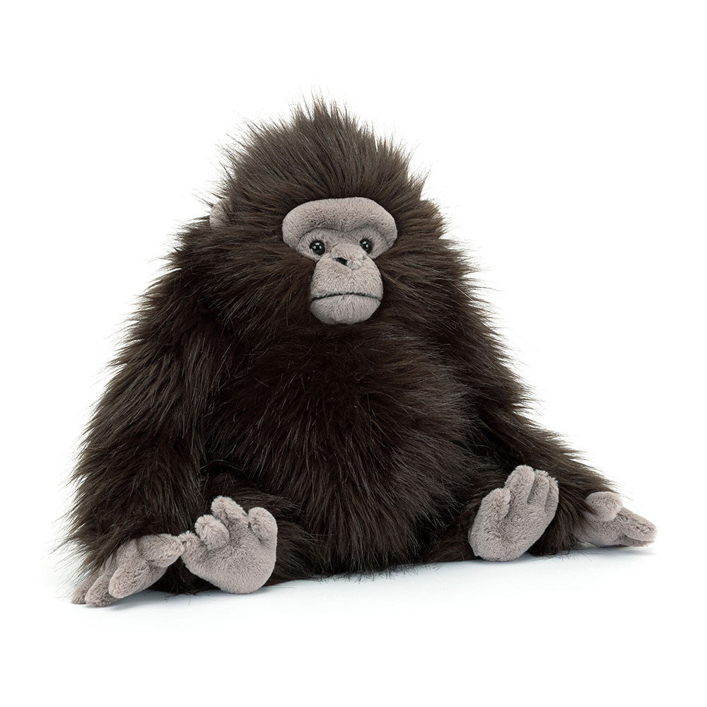 Front view of Jellycat Gomez Gorilla plush toy with soft fur and a wide, friendly grin.
