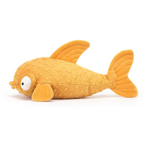 Side: This adorable Jellycat Gracie Grouper Fish shows off its impressive length, luxuriously soft fur with textured scales, and a friendly expression with bright eyes.