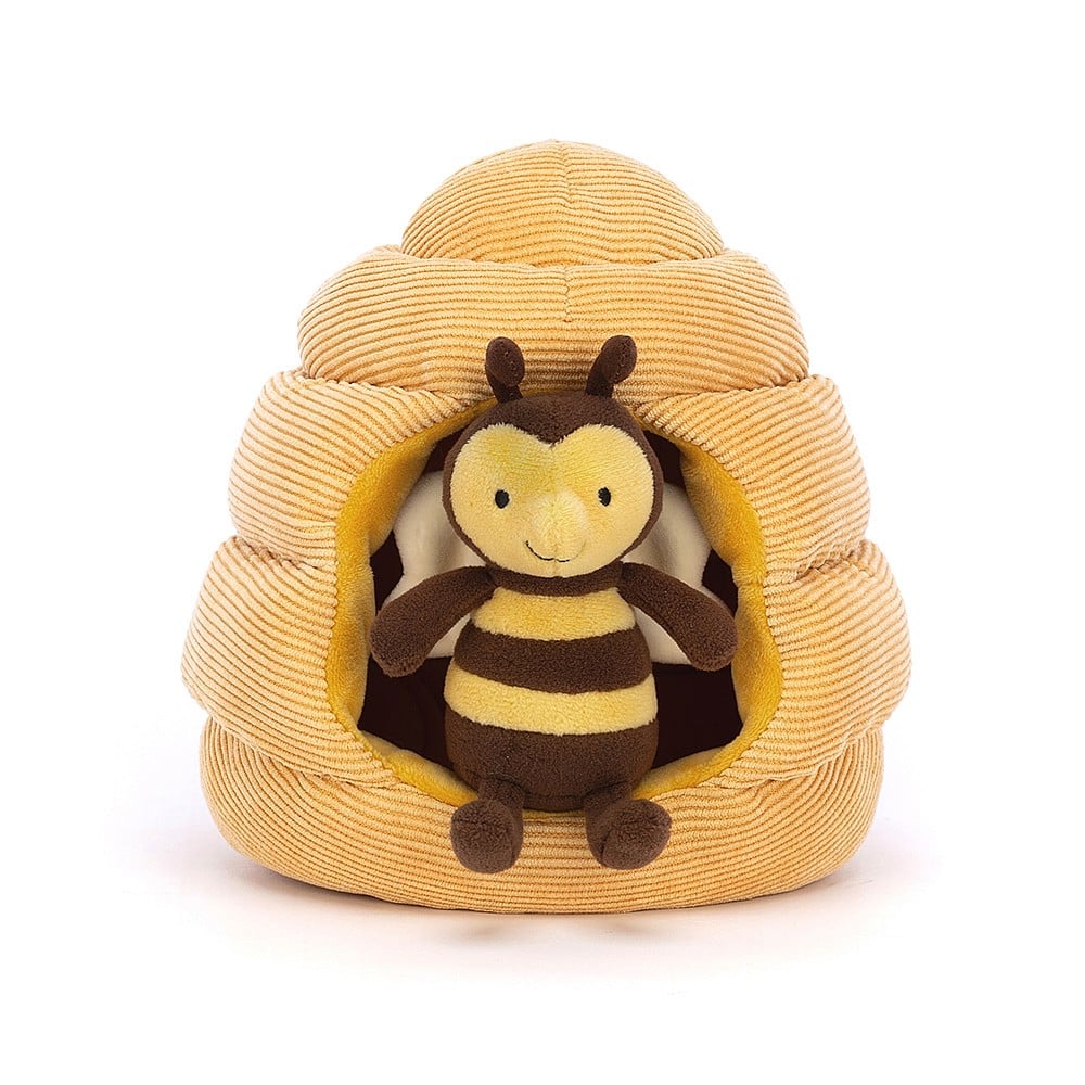 Face-to-face with fuzzy fun! Jellycat Honeyhome Bee features a bright smile, bobbly feelers, & soft wings. Snuggle time awaits!